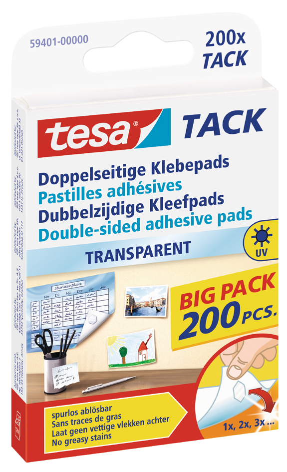 tesa TACK Klebepads, transparent, beidseitig klebend