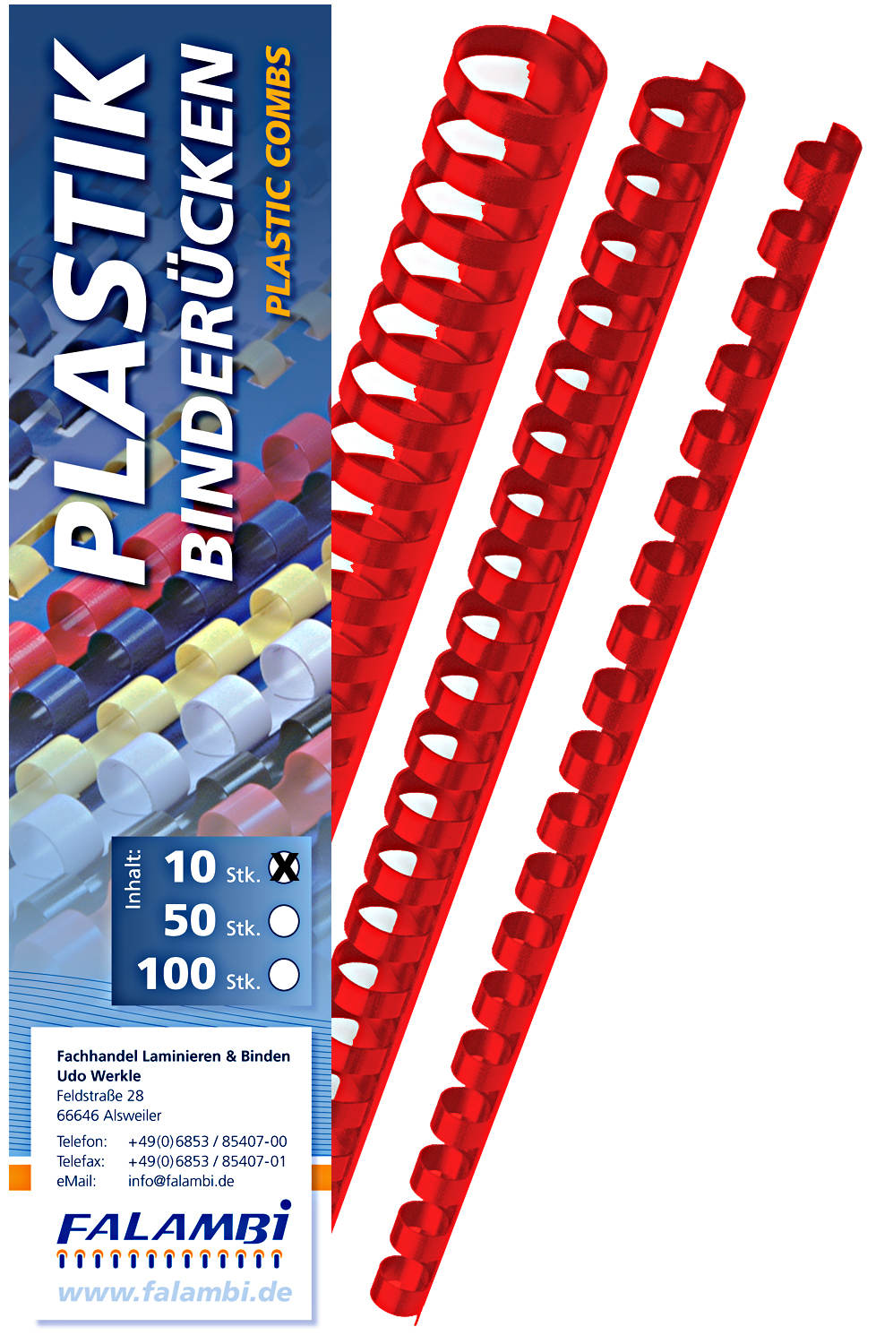 10 Plastik-Binderücken 21 Ringe  14 mm - rot