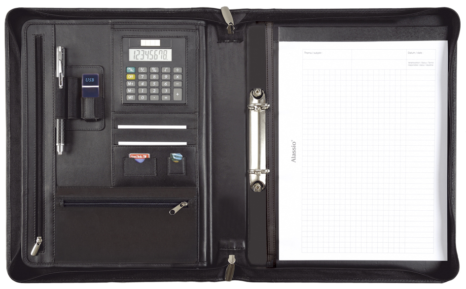 Alassio Ringbuchmappe ´CARPO´, A4, Nappaleder, schwarz