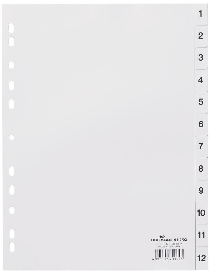 DURABLE Kunststoff-Register, Zahlen, A4, 20-teilig, 1 - 20