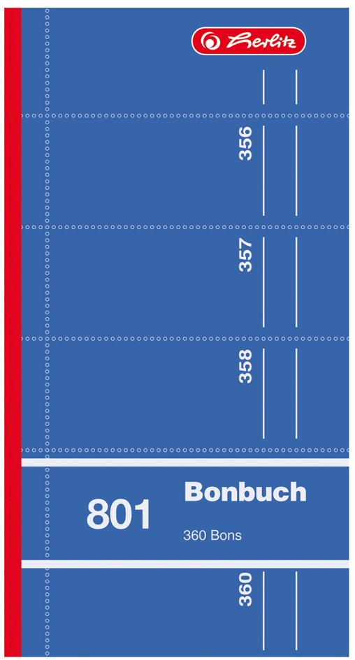 herlitz Formularbuch ´Bonbuch 801´, 90 x 198 mm, sortiert