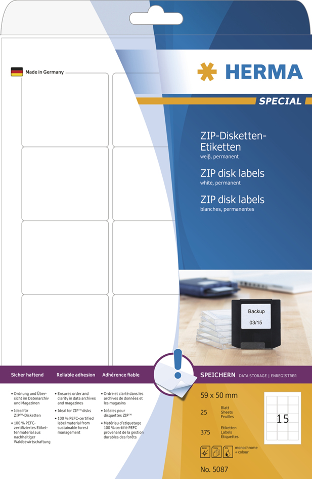 HERMA ZIP-Disketten-Etiketten SPECIAL, 59 x 50 mm, weiß