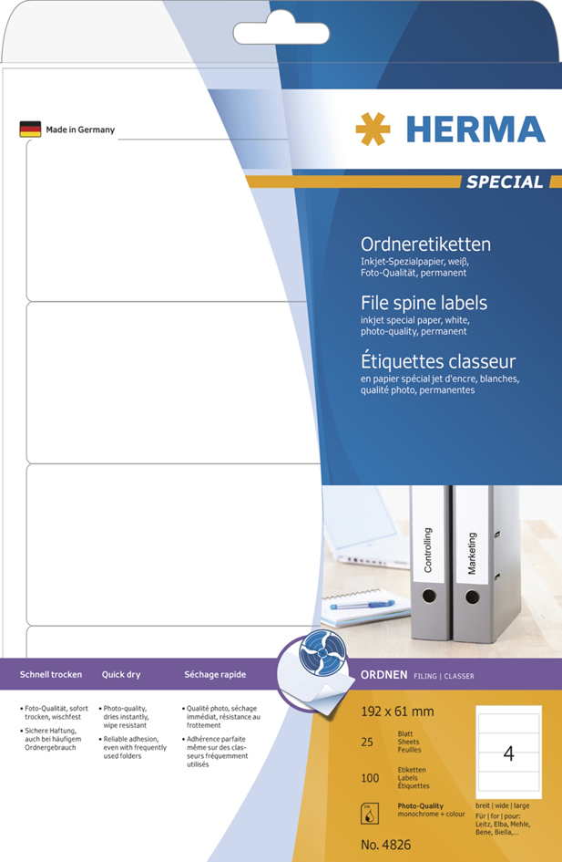 HERMA Ordnerrücken-Etiketten SPECIAL, 192 x 61 mm, weiß