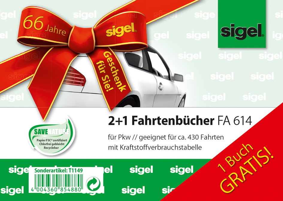 sigel Formularbuch ´Fahrtenbuch´, 2 + 1 Aktion, A6 quer