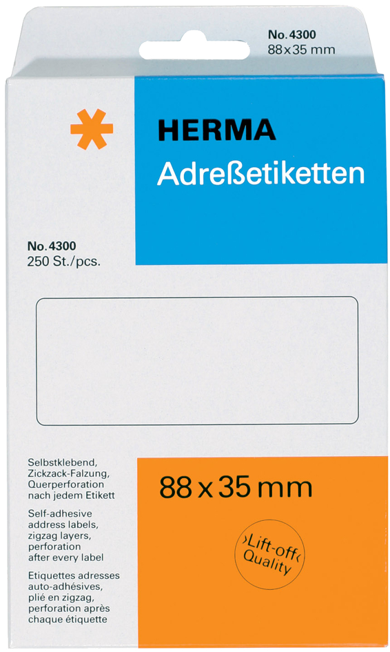 HERMA Adress-Etiketten, 88 x 35 mm, Leporello gefalzt, weiß