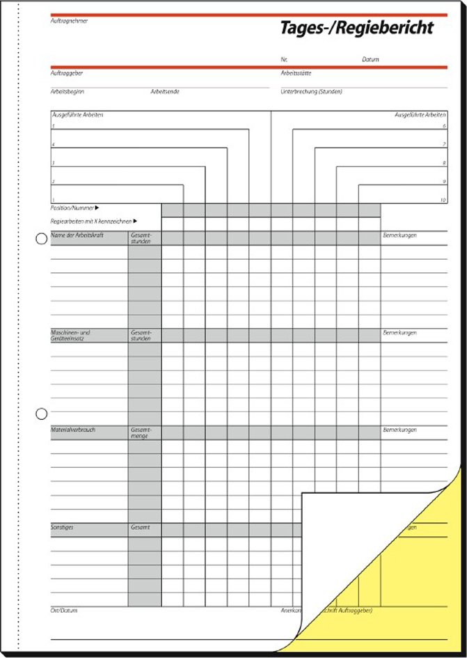 sigel Formularbuch ´Tages-/Regiebericht´, A4, 2 x 40 Blatt