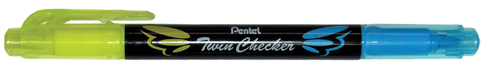 Pentel Textmarker ´TWIN CHECKER´, 2 Spitzen, gelb/blau