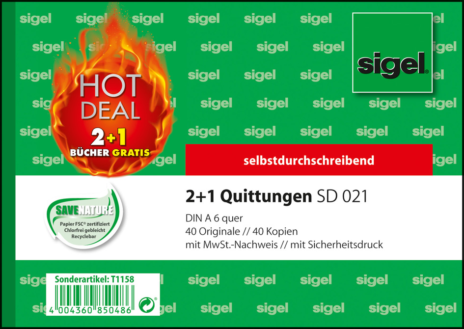 sigel Formularbuch ´Quittung´, mit MwSt.-Nachweis, A6 quer