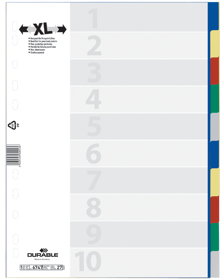 DURABLE Kunststoff-Register, A4, PP, 10-teilig, überbreit