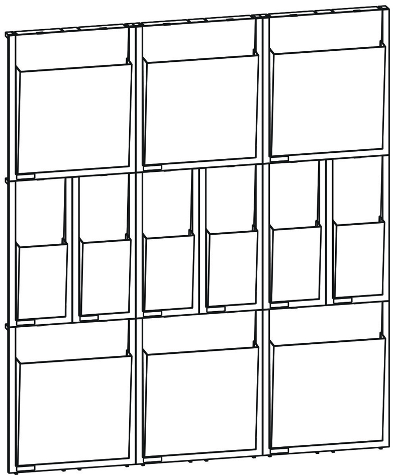 helit Wanddisplay PLACATIV, 6 Fächer DIN A4 hoch + 12 Fächer