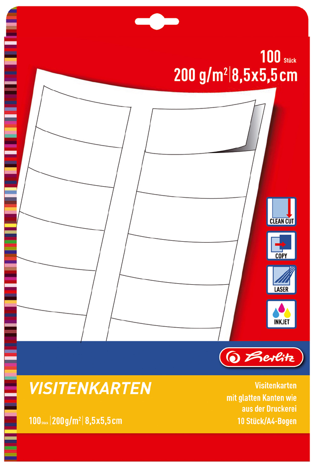 herlitz Visitenkarten, Edelkarton, 85 x 55 mm, 200 g/qm