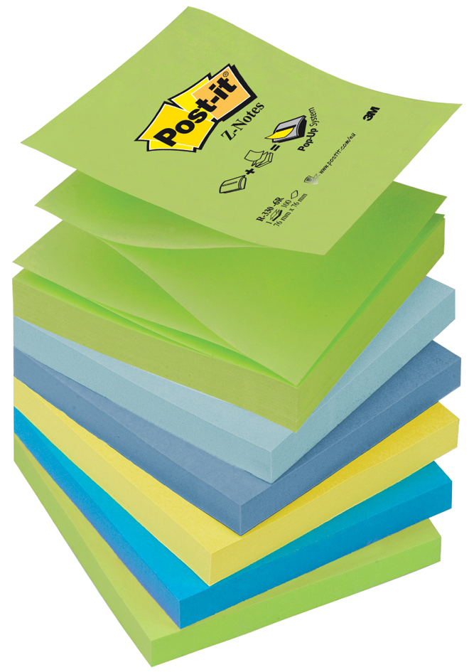 Post-it Haftnotizen Z-Notes, 76 x 76 mm, 6-farbig