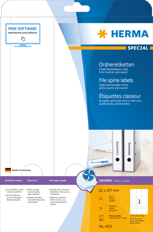 HERMA Ordnerrücken-Etiketten SPECIAL, 297 x 61 mm, weiß