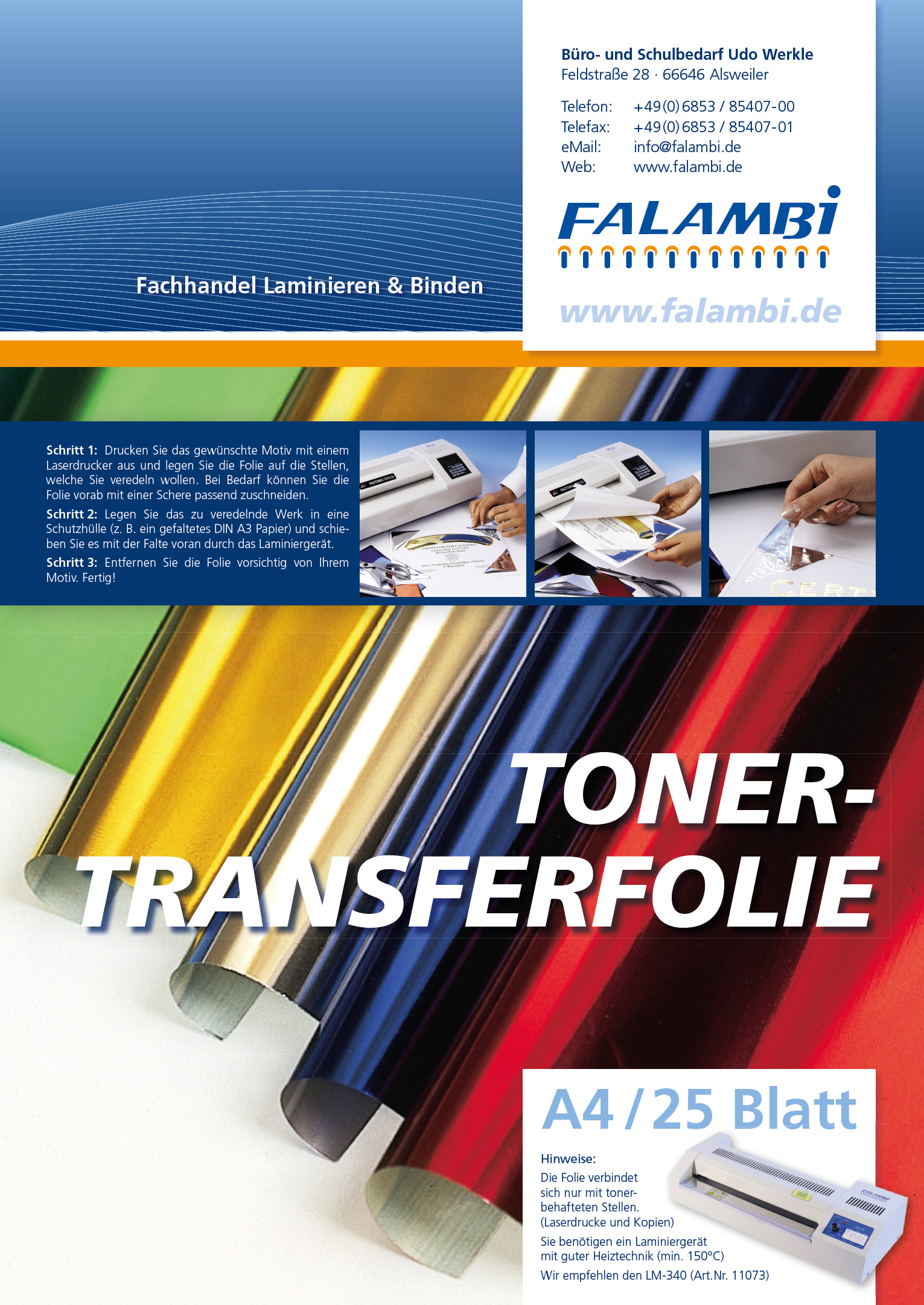 metallic Toner- Thermo-Transferfolie DIN A4 für Laminiergerät - gold