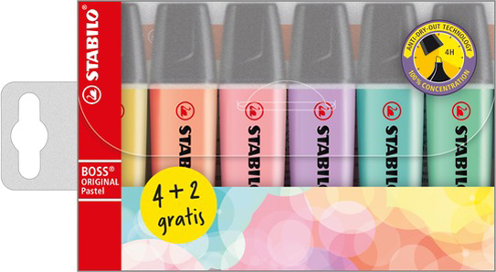 STABILO Textmarker BOSS ORIGINAL Pastel, 6er PET-Etui