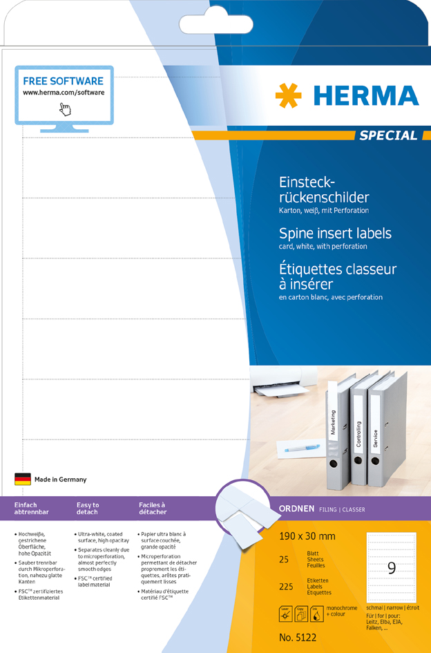 HERMA Ordnerrücken-Einsteckschilder, 54 x 190 mm, weiß