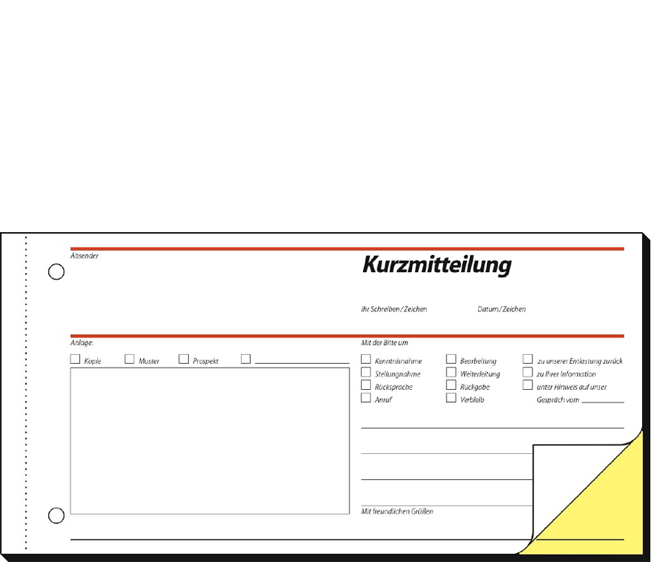 sigel Formularbuch ´Kurzmitteilung/Kurzbrief´, 1/3 A4 quer