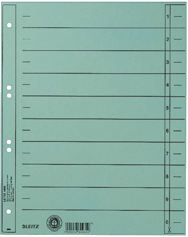 LEITZ Trennblätter, A4 Überbreite, Manilakarton 230g/qm,grün