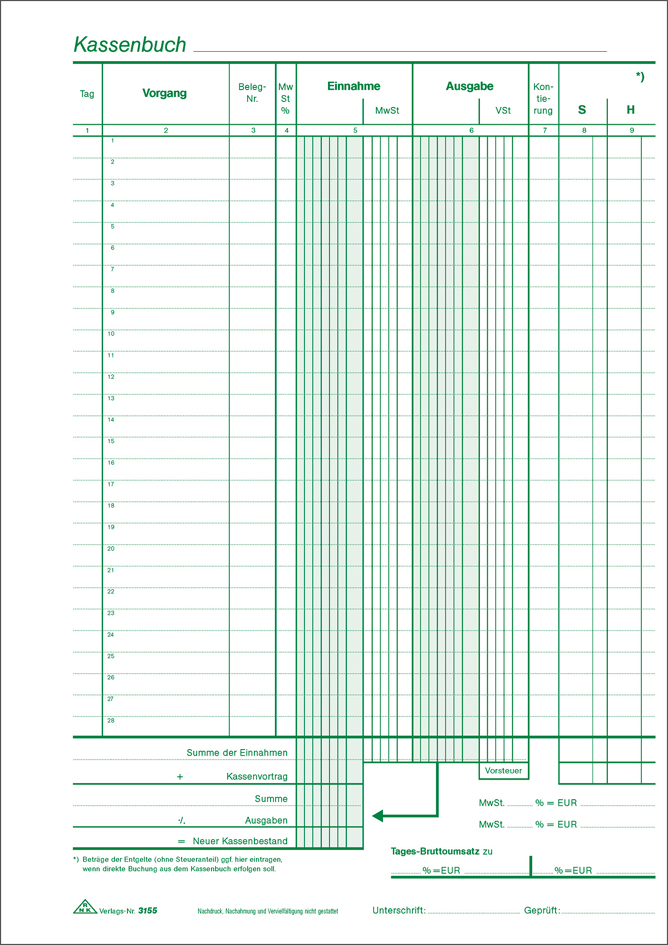 RNK Verlag Kassenbuch, DIN A4, mit Umsatzsteuererfassung, SD