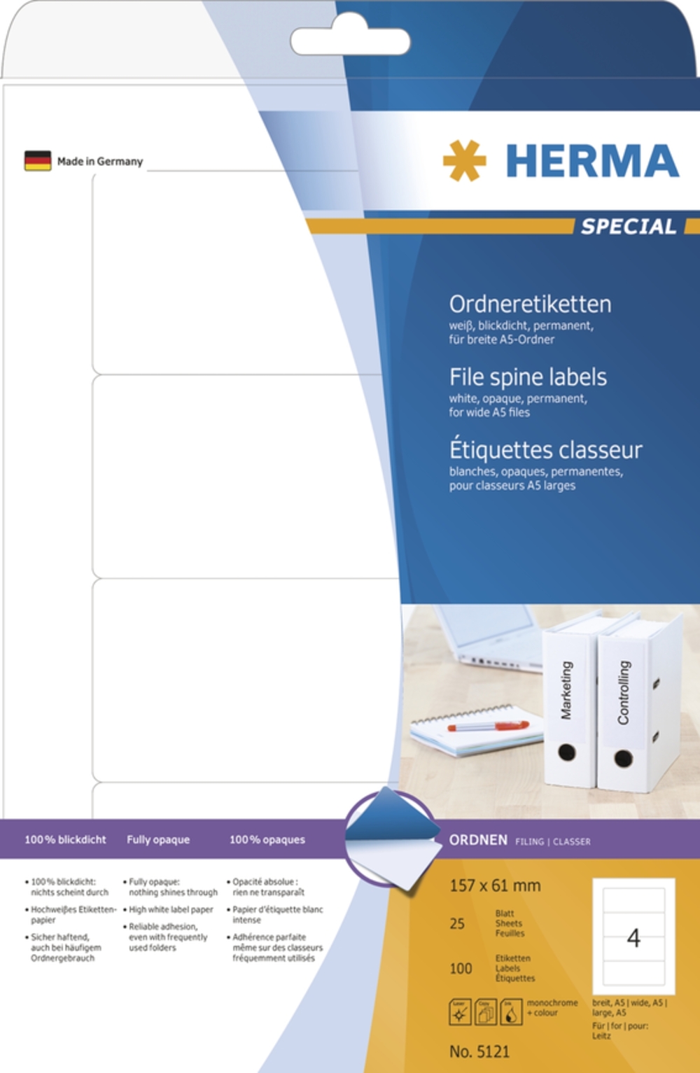 HERMA Ordnerrücken-Etiketten SPECIAL, 157 x 61 mm, weiß