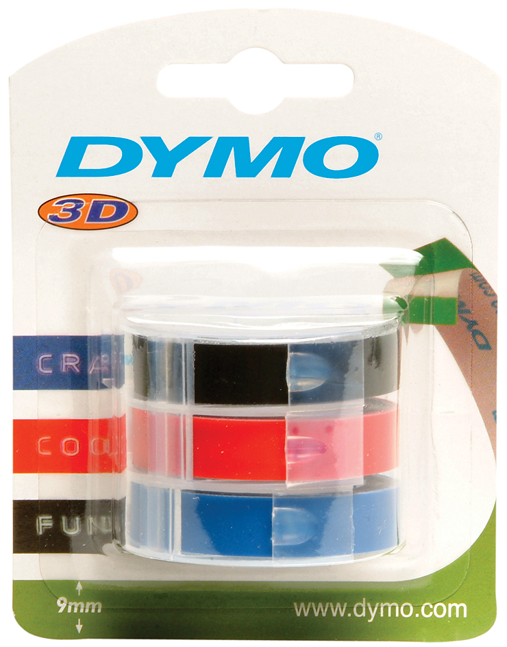 DYMO Prägeband 3D, 9 mm breit, 3 m lang, schwarz, glänzend