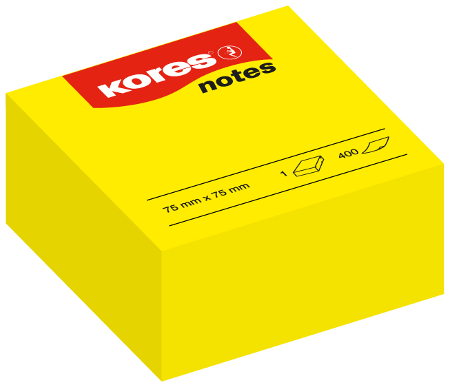 Kores Haftnotizen Würfel ´notes´, 75 x 75 mm, blanko, gelb