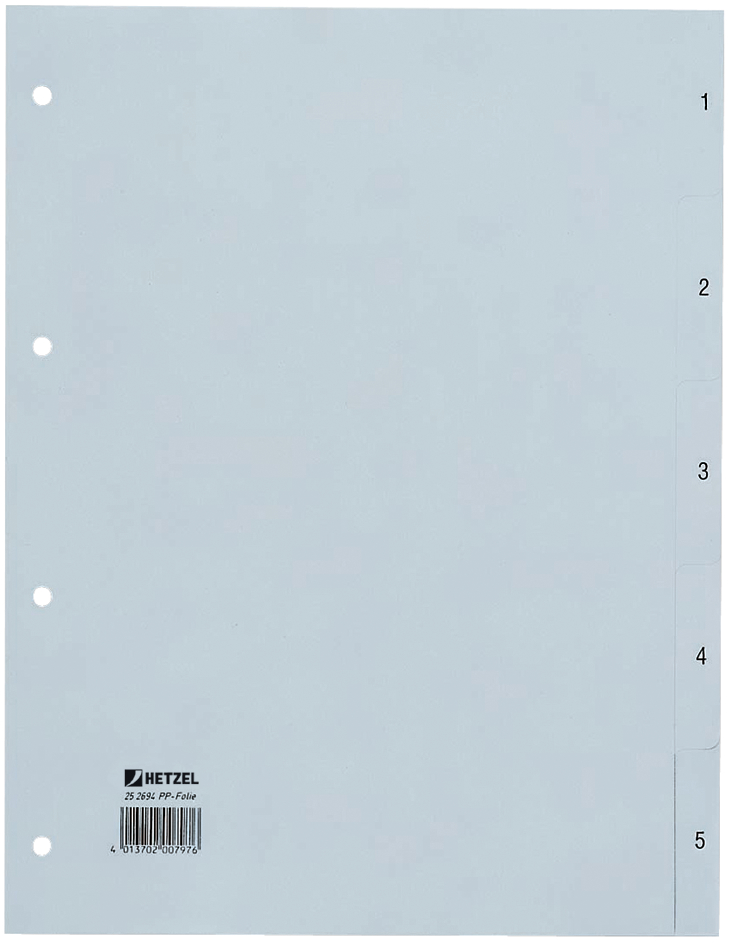 HETZEL Kunststoff-Register, Zahlen, A4, 1-31, PP, grau