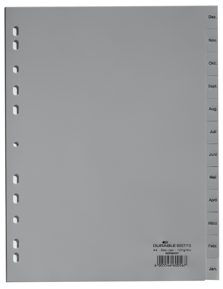 DURABLE Kunststoff-Register, Monate, A4, Dezember - Januar