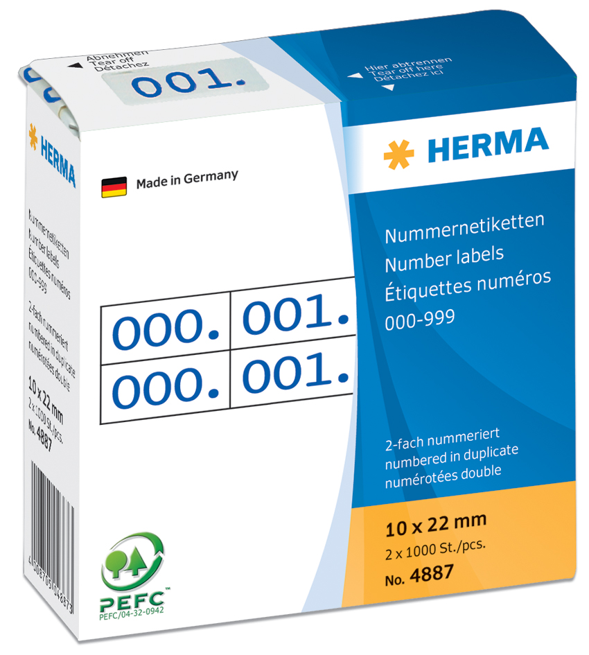 HERMA Nummern-Etiketten 0-999, 10 x 22 mm, blau, doppelt