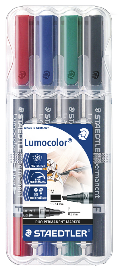 STAEDTLER Lumocolor Permanent-Marker duo, 4er Etui