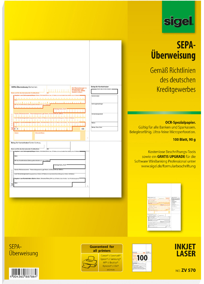 sigel Bankformular ´PC-SEPA-Überweisung´, DIN A4