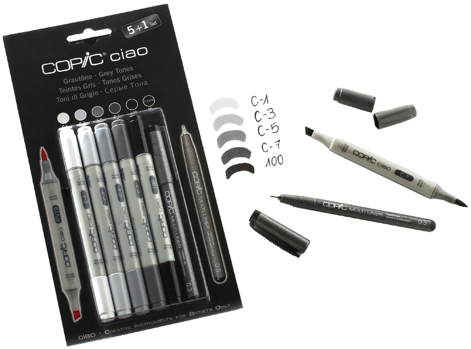 COPIC Marker ciao, 5+1 Set ´Grautöne´