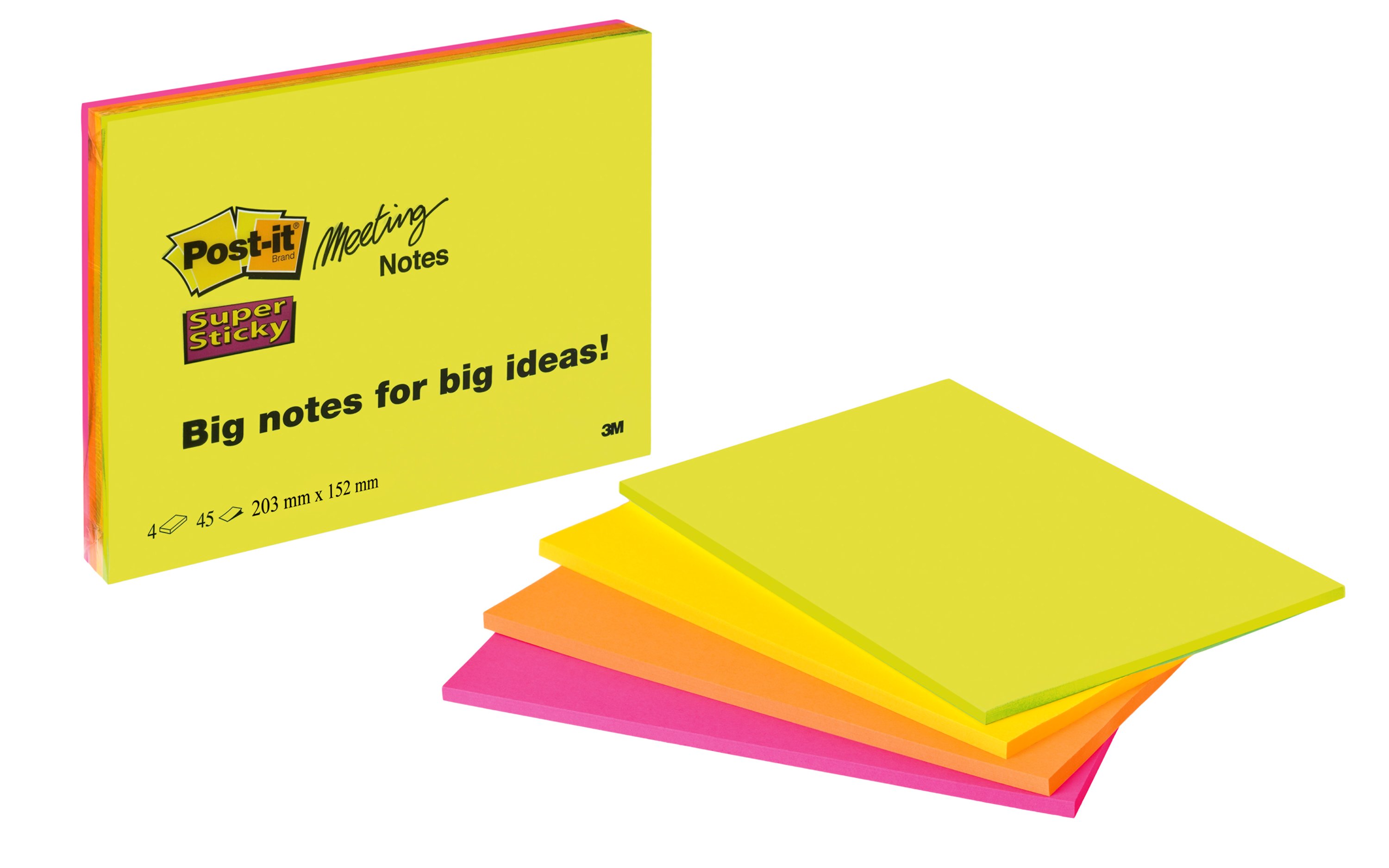 Post-it Meeting Notes Super Sticky, 152 x 101 mm, 4-farbig