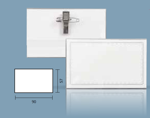 50 Namensschilder / Halter für Visitenkarte,  mit Nadel + Klemme, 90 x 56 mm