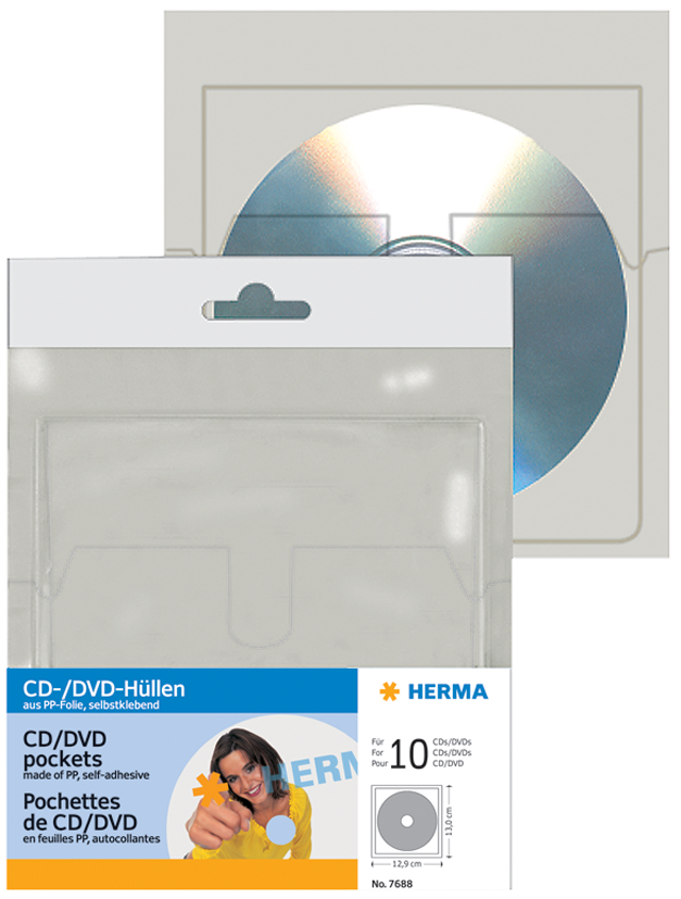 HERMA Selbstklebetasche für 1 CD/DVD, aus PP, transparent