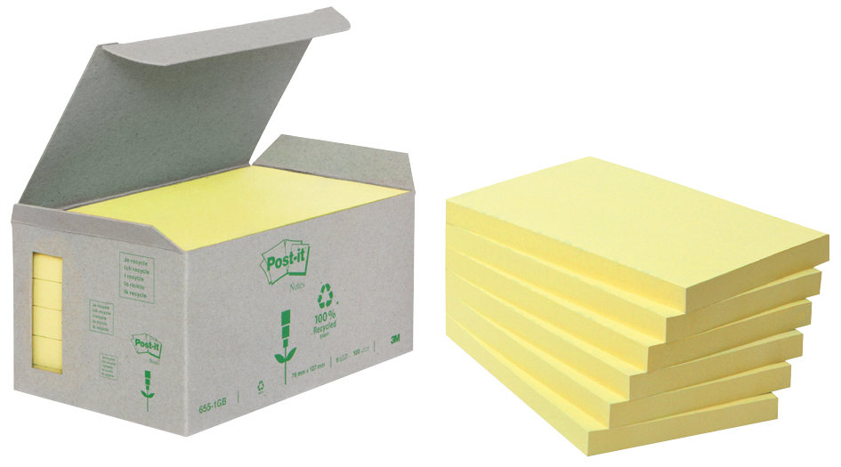 Post-it Haftnotizen Recycling, 127 x 76 mm, gelb