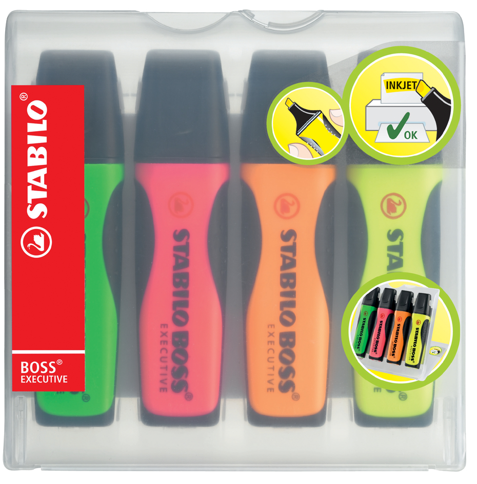 STABILO Textmarker BOSS EXECUTIVE, 4er Kunststoff-Etui