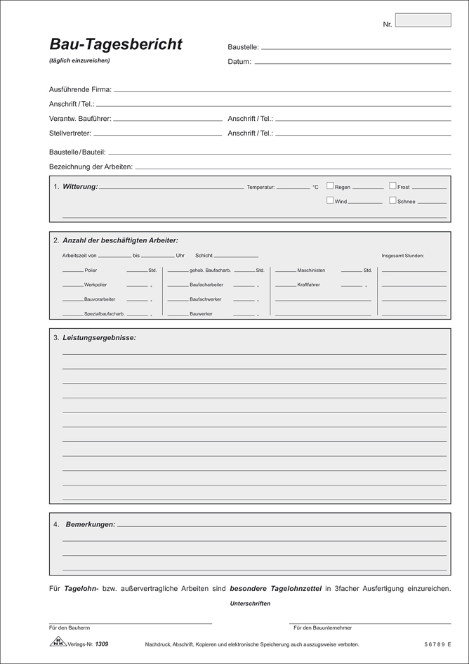 RNK Verlag Vordruck ´Bau-Tagesbericht´, SD, Block, DIN A4