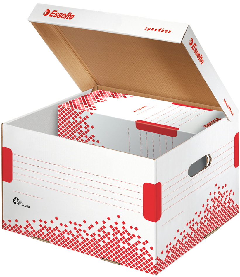 Esselte Archiv-Klappdeckelbox SPEEDBOX, Große: M, weiß/rot,