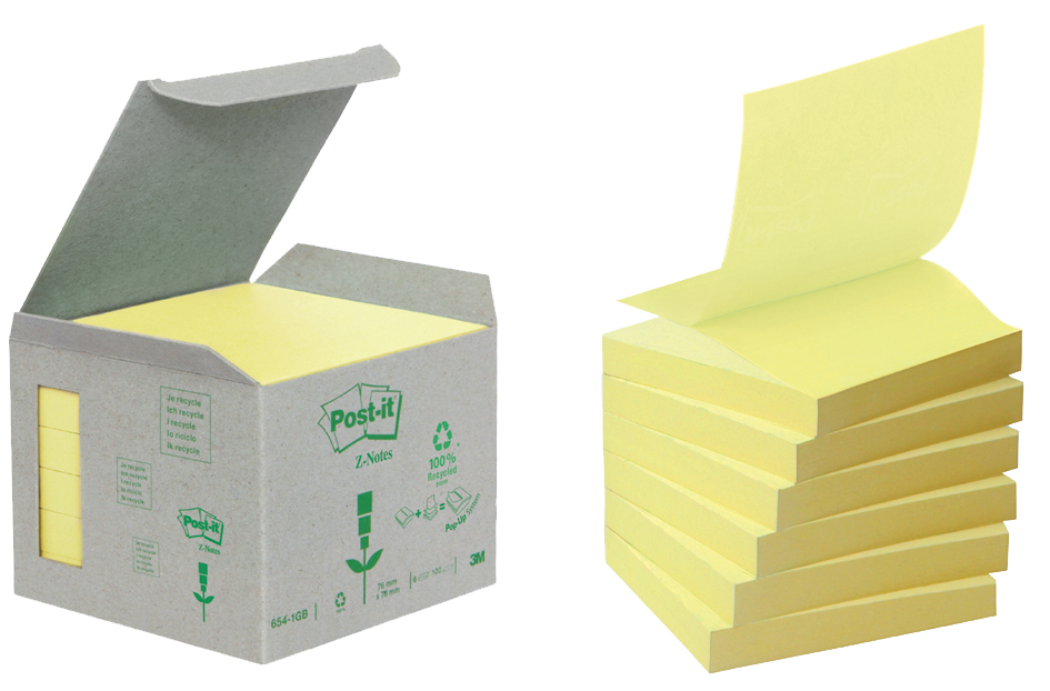 Post-it Haftnotizen Recycling Z-Notes, 76 x 76 m, gelb