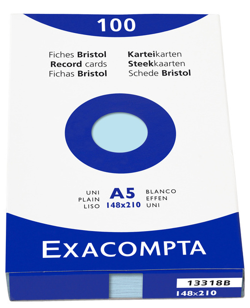 EXACOMPTA Karteikarten, DIN A5, blanko, azurblau