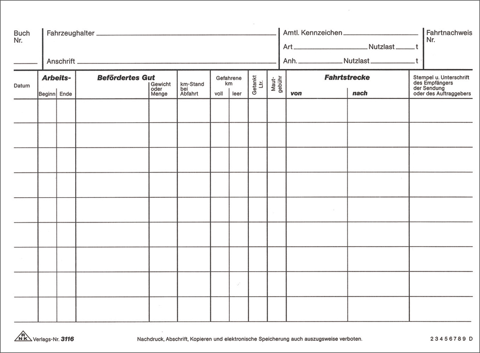 RNK Verlag Fahrtenbuch LKW, DIN A5 quer, 2 x 25 Blatt, SD