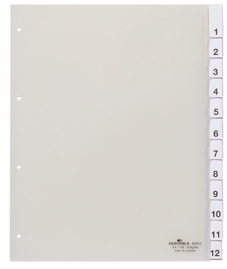 DURABLE Kunststoff-Register, A4, 12-teilig, transparent