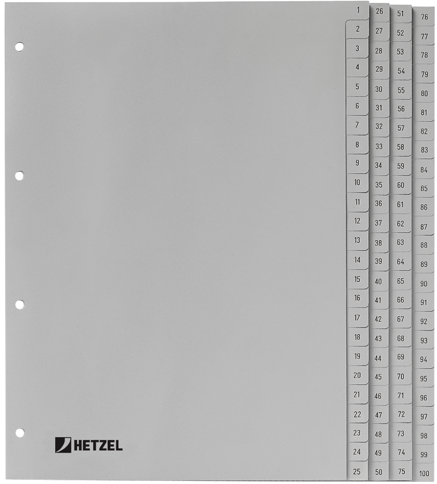 HETZEL Kunststoff-Register, Zahlen, A4, 1-20, PP, grau