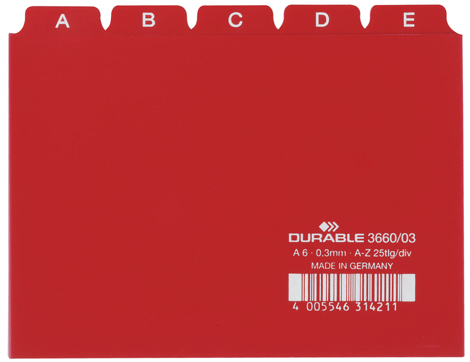 DURABLE Karteiregister A - Z, PP, A6 quer, rot, 25-teilig