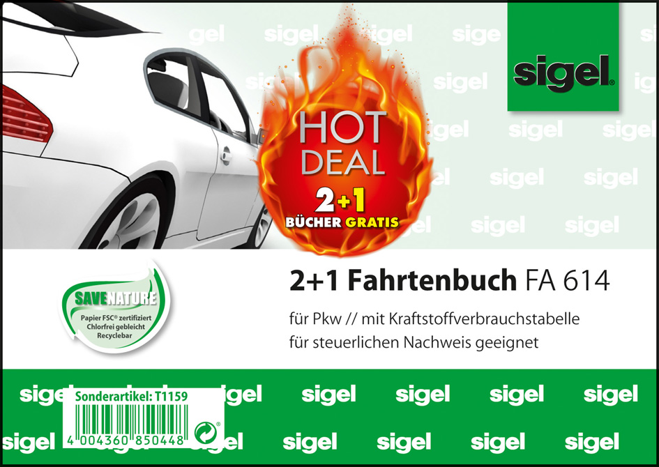 sigel Formularbuch ´Fahrtenbuch´, 2 + 1 Aktion, A6 quer