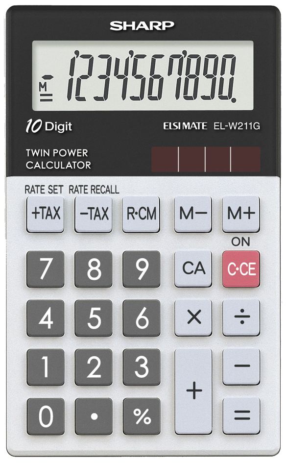 SHARP Taschenrechner EL-W211G GY, Solar-/ Batteriebetrieb