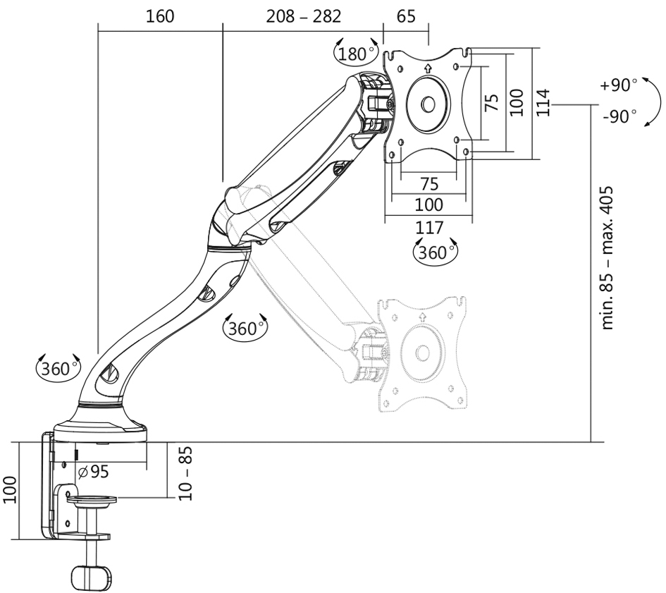 LogiLink TFT-/LCD-Monitorschwenkarm, Armlänge: 442 mm