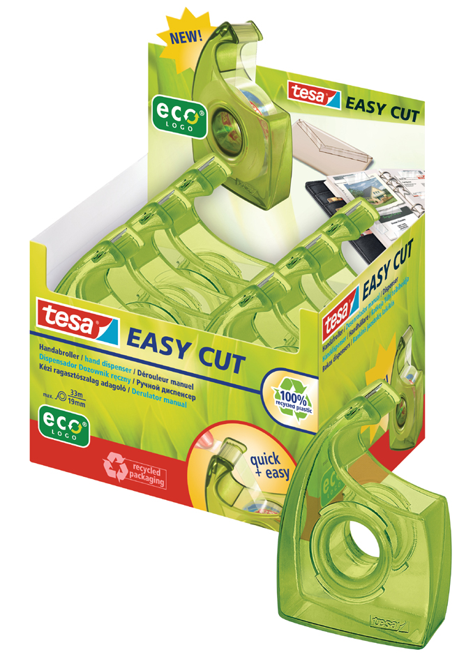 tesa ecoLogo Easy Cut Handabroller, grün, im Thekendisplay