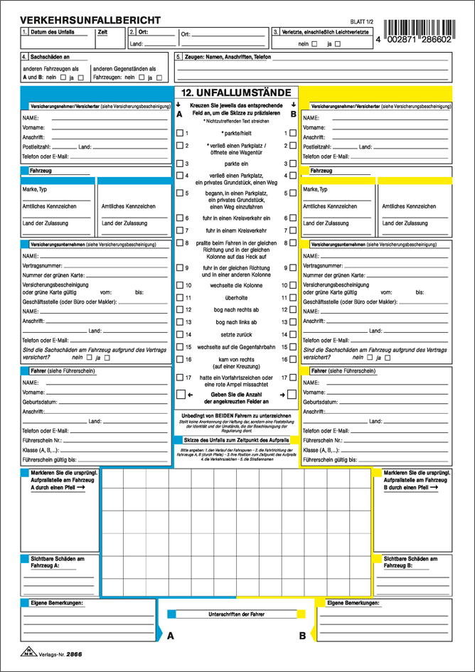 RNK Verlag Vordruck ´Europäischer Verkehrsunfallbericht´